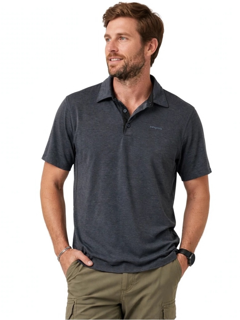Patagonia Mens Gray Short Sleeve Performance Polo Shirt L Outdoor Casual